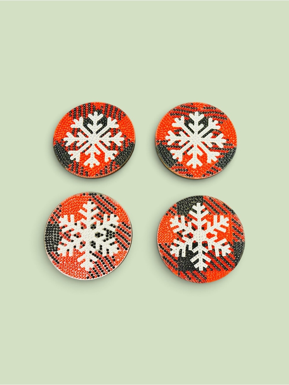 Snowflake Coasters Set of 4 with Holder 
Hand Crafted & Sealed Diamond Art - Picture 2 of 3